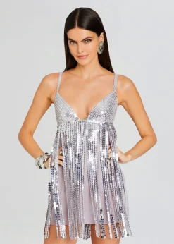Retrofete Alva Embellished Fringe Dress Mink Grey Online