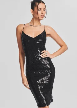 Retrofete Amber Sequin Knit Dress Black Clearance