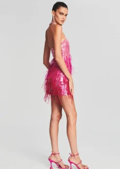 Retrofete Anastasia Sequin Feather Dress Fuchsia Shop
