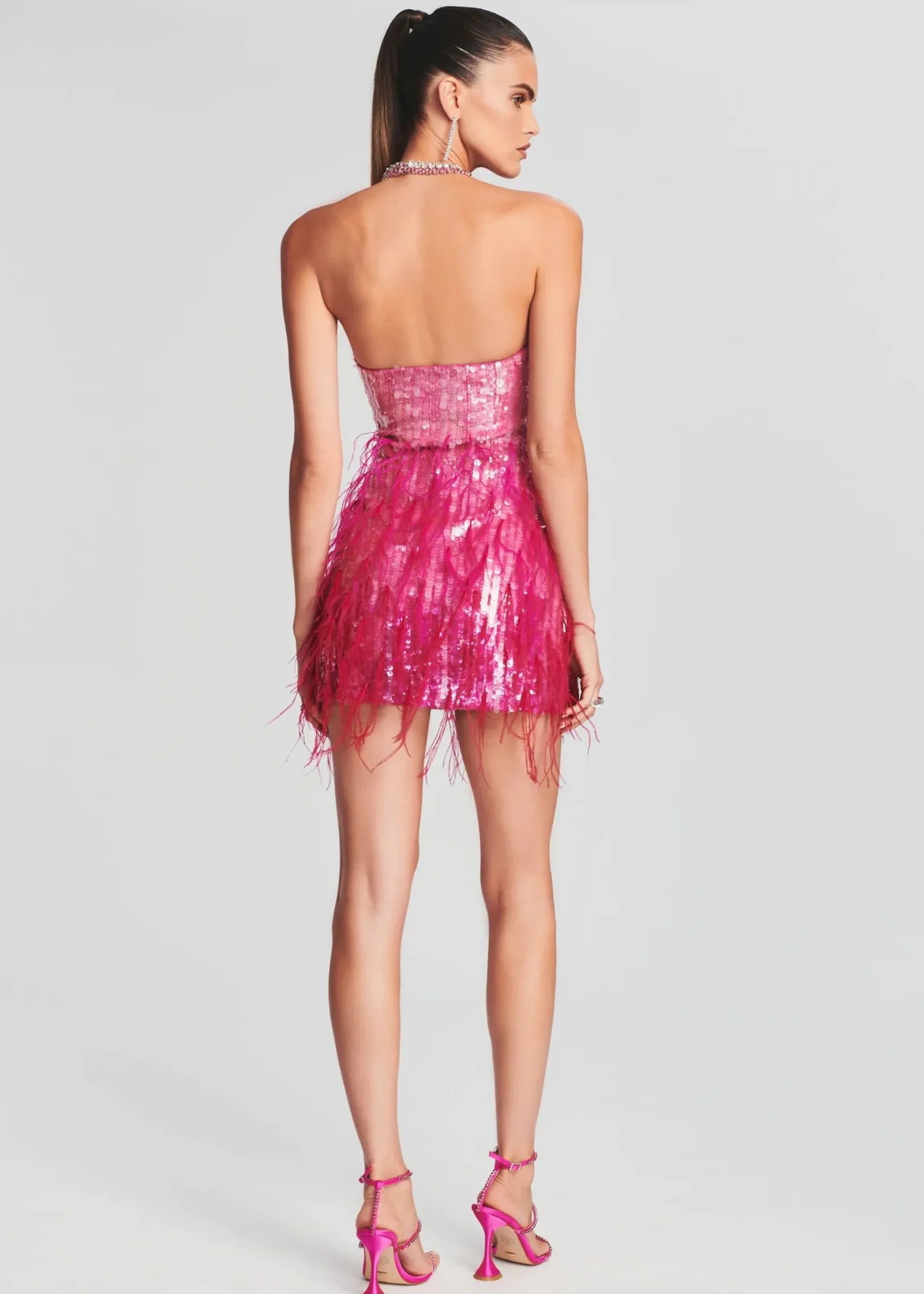 Retrofete Anastasia Sequin Feather Dress Fuchsia Sale