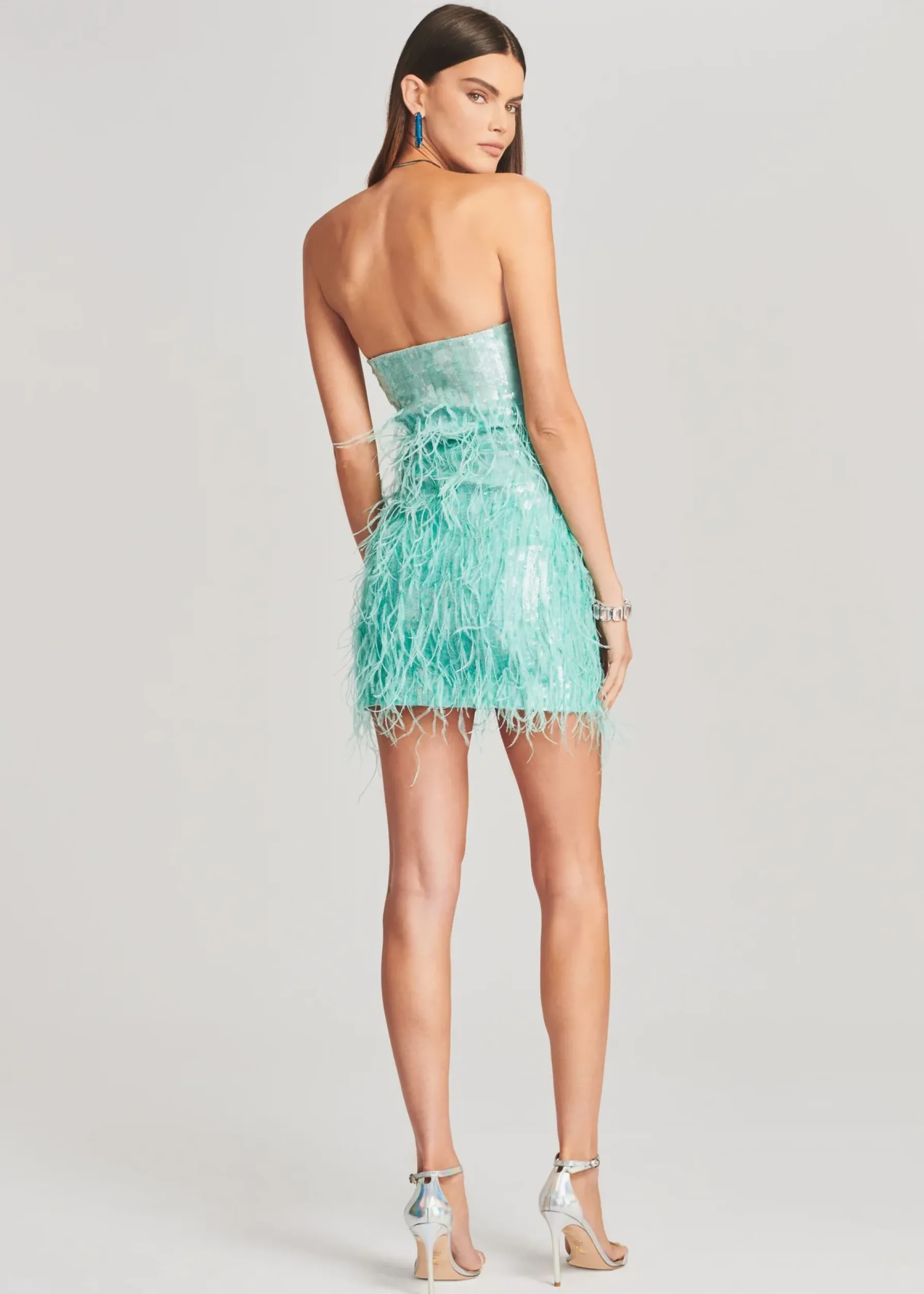 Retrofete Anastasia Sequin Feather Dress Turquoise Powder Hot