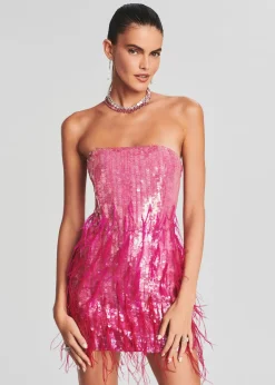 Retrofete Anastasia Sequin Feather Dress Fuchsia New
