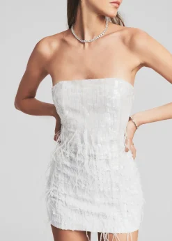 Retrofete Anastasia Sequin Feather Dress White Online