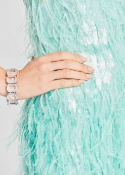 Retrofete Anastasia Sequin Feather Dress Turquoise Powder Store