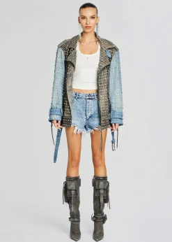 Retrofete Angel Embellished Denim Short Tangier/Silver Clearance