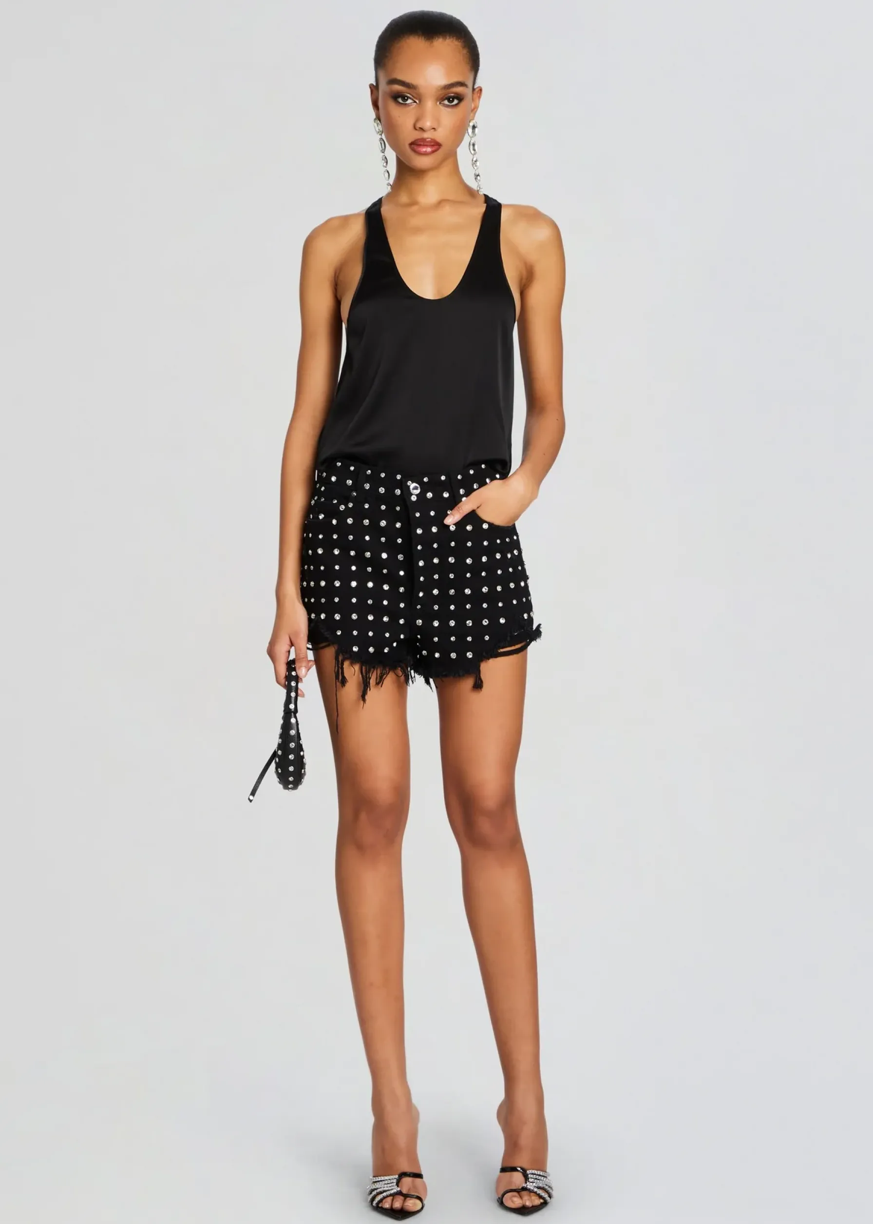 Retrofete Angel Embellished Denim Short Washed Black/Silver Best