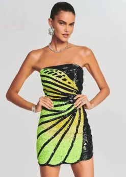 Retrofete Arabelle Sequin Dress Black/Neon Yellow New