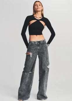 Retrofete Aston Wide Leg Jean Smoke Black Best