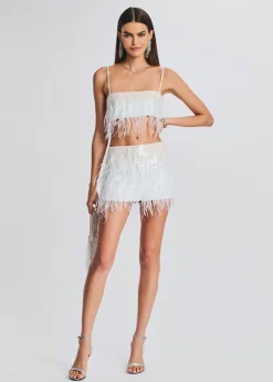 Retrofete Athana Sequin Feather Skirt White Cheap