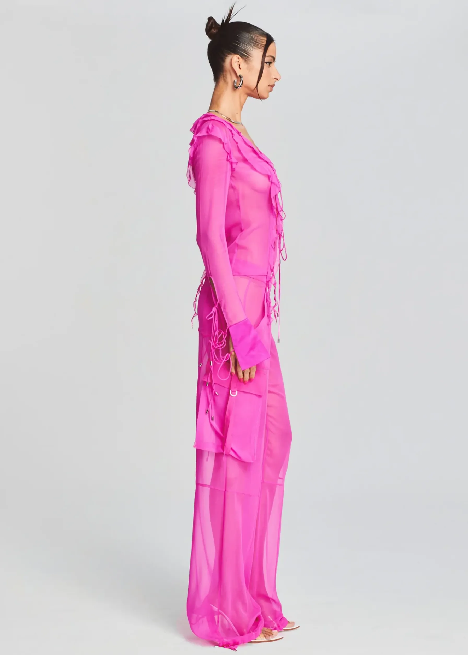 Retrofete Aviva Silk Chiffon Blouse Neon Pink Discount