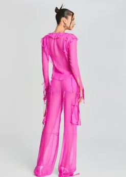 Retrofete Aviva Silk Chiffon Blouse Neon Pink Discount