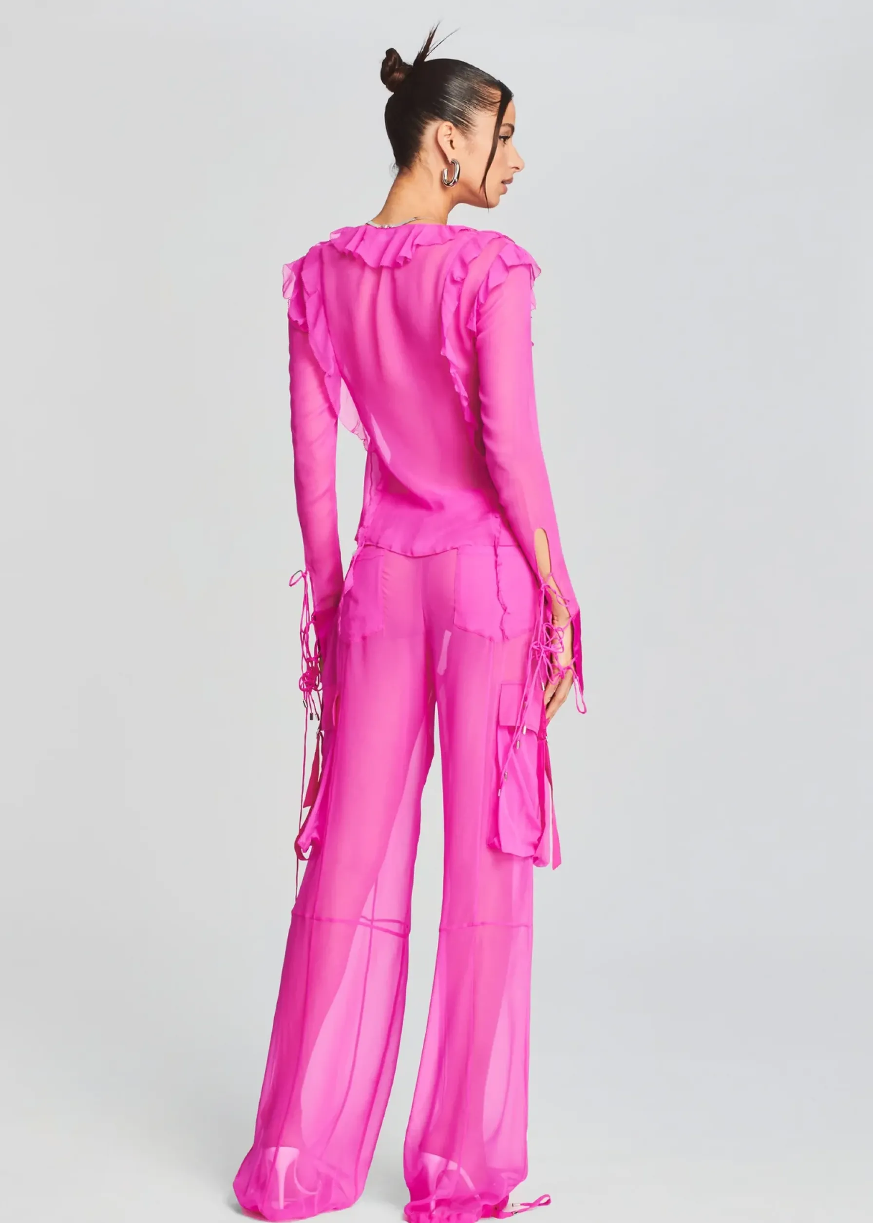 Retrofete Aviva Silk Chiffon Blouse Neon Pink Discount