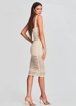 Retrofete Avril Knit Crochet Dress Ivory/Gold Best Sale