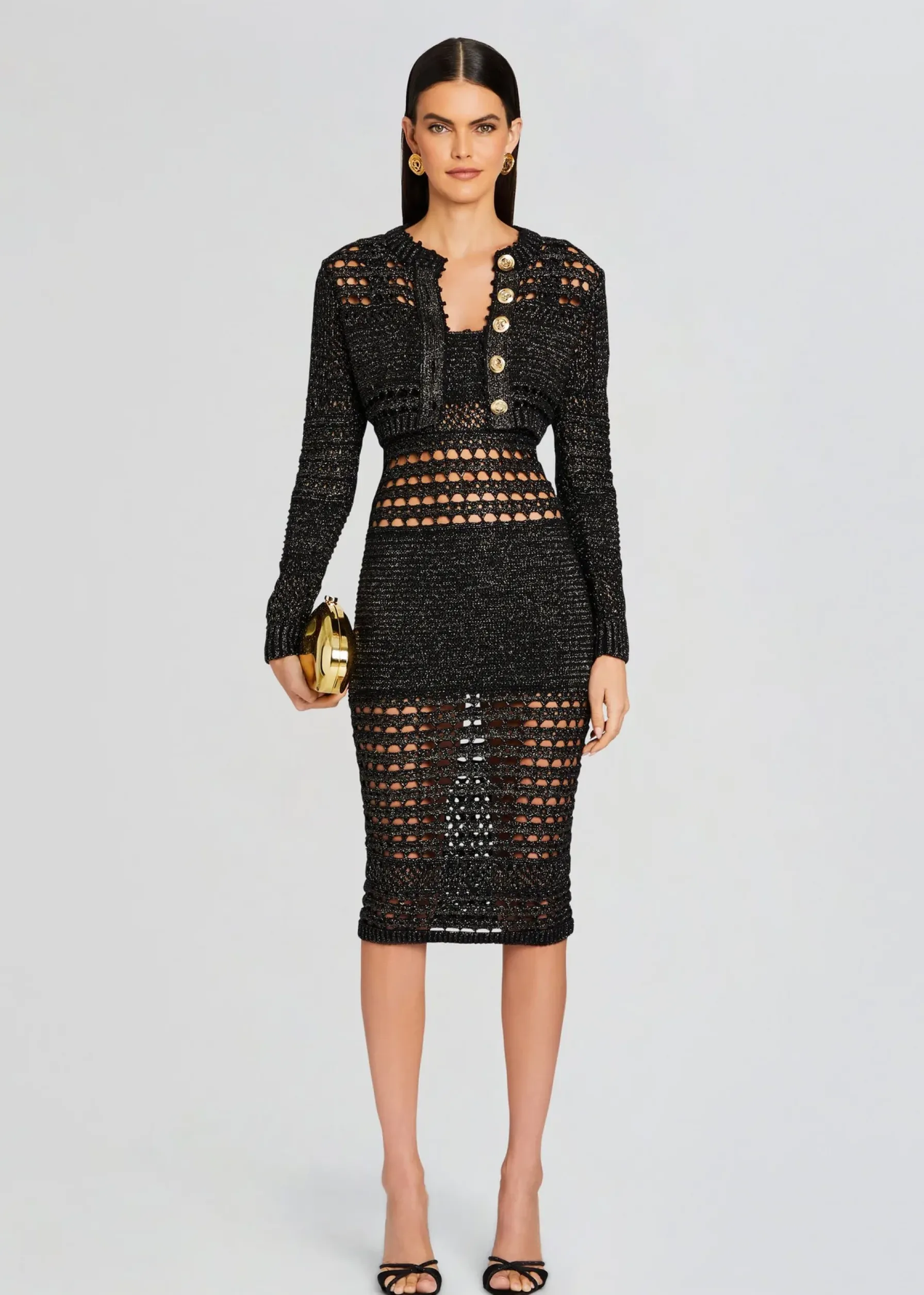 Retrofete Avril Knit Crochet Dress Black/Gold Flash Sale