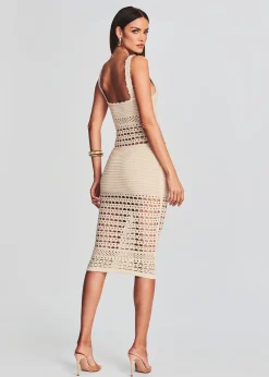 Retrofete Avril Knit Crochet Dress Ivory/Gold Best