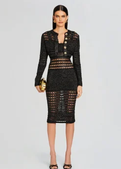 Retrofete Avril Knit Crochet Dress Black/Gold New