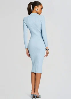 Retrofete Aylin Rib Knit Dress Powder Blue Clearance