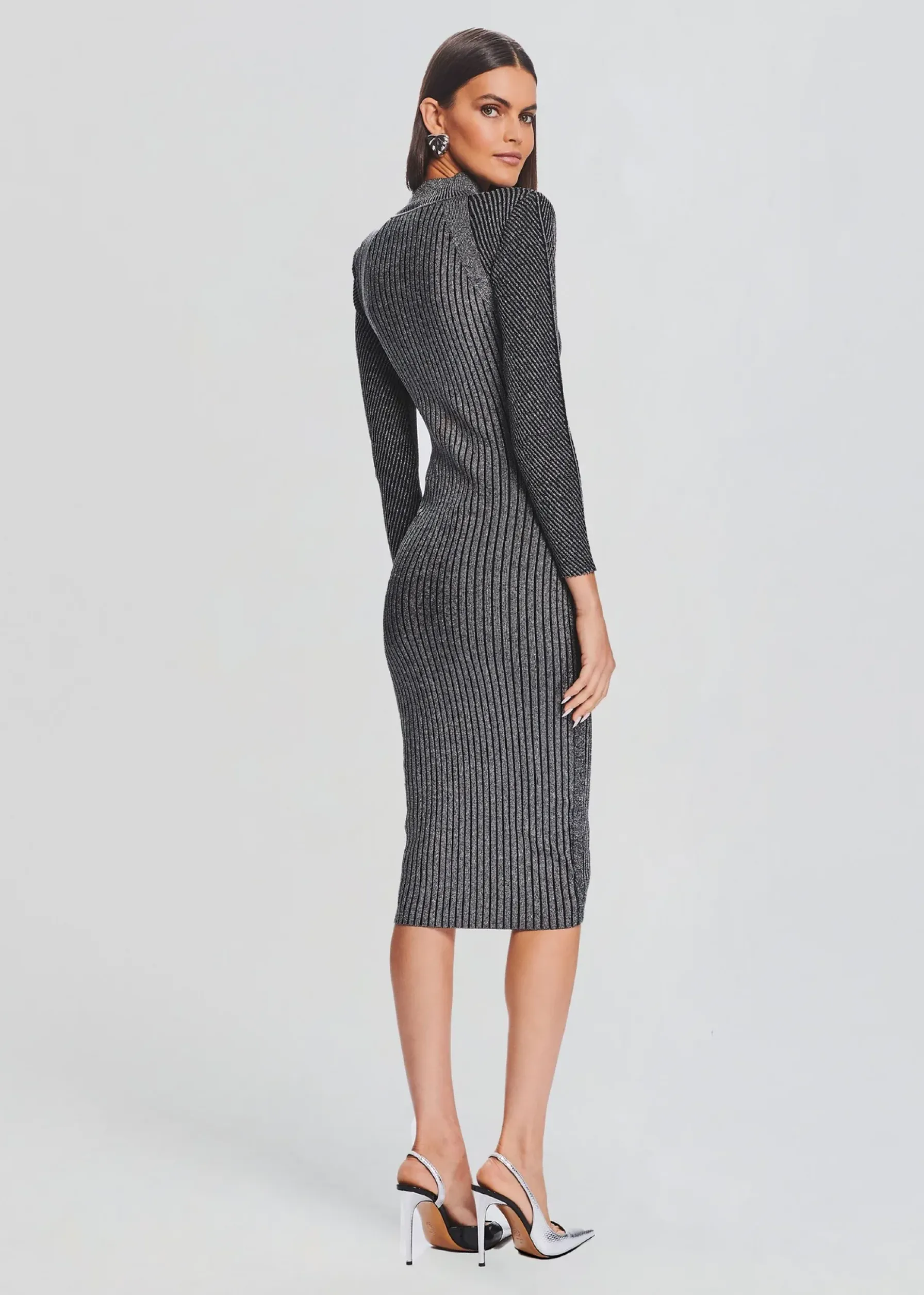 Retrofete Aylin Rib Knit Dress Metallic Black/Silver Discount