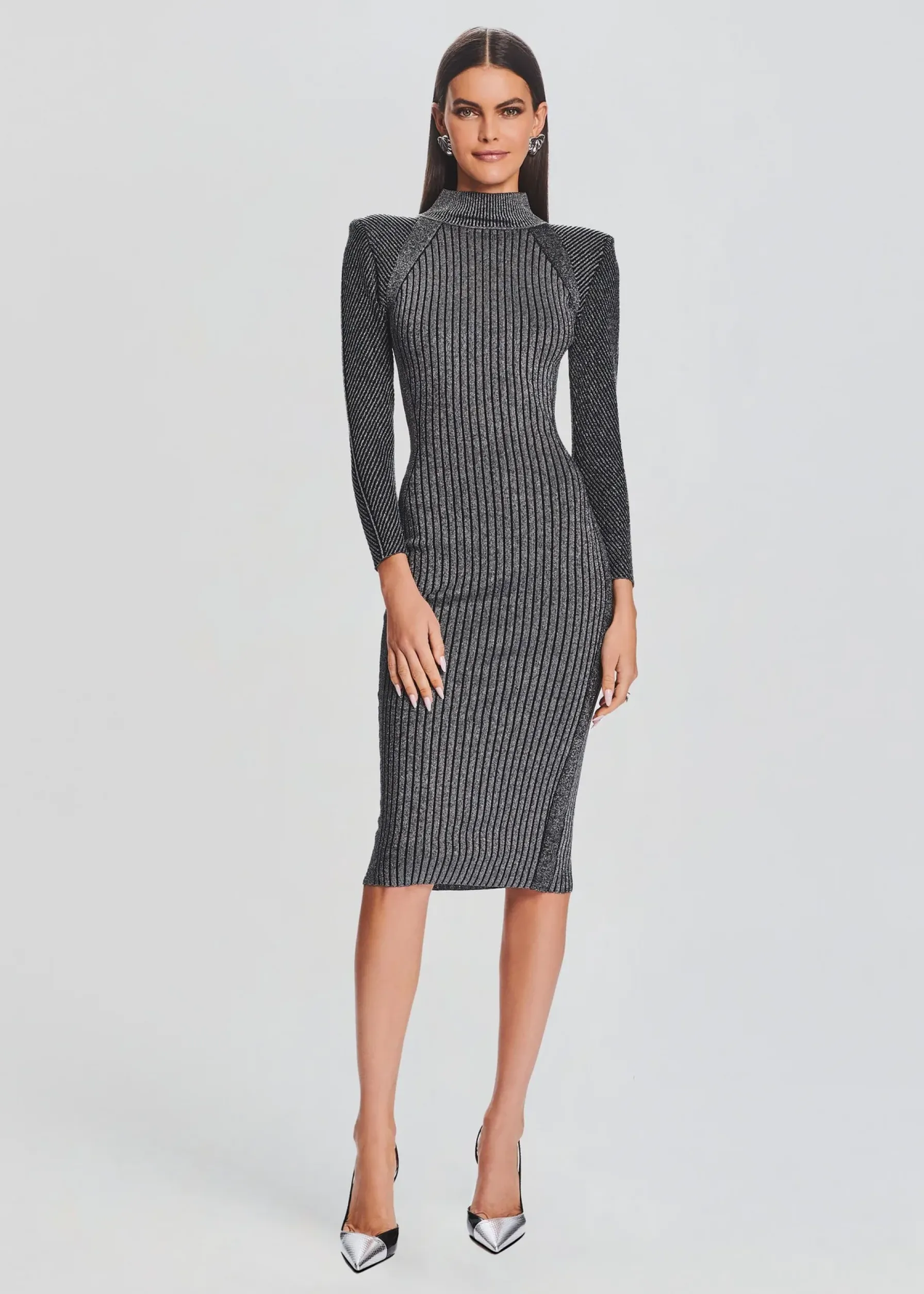 Retrofete Aylin Rib Knit Dress Metallic Black/Silver Discount