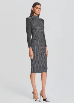 Retrofete Aylin Rib Knit Dress Metallic Black/Silver New
