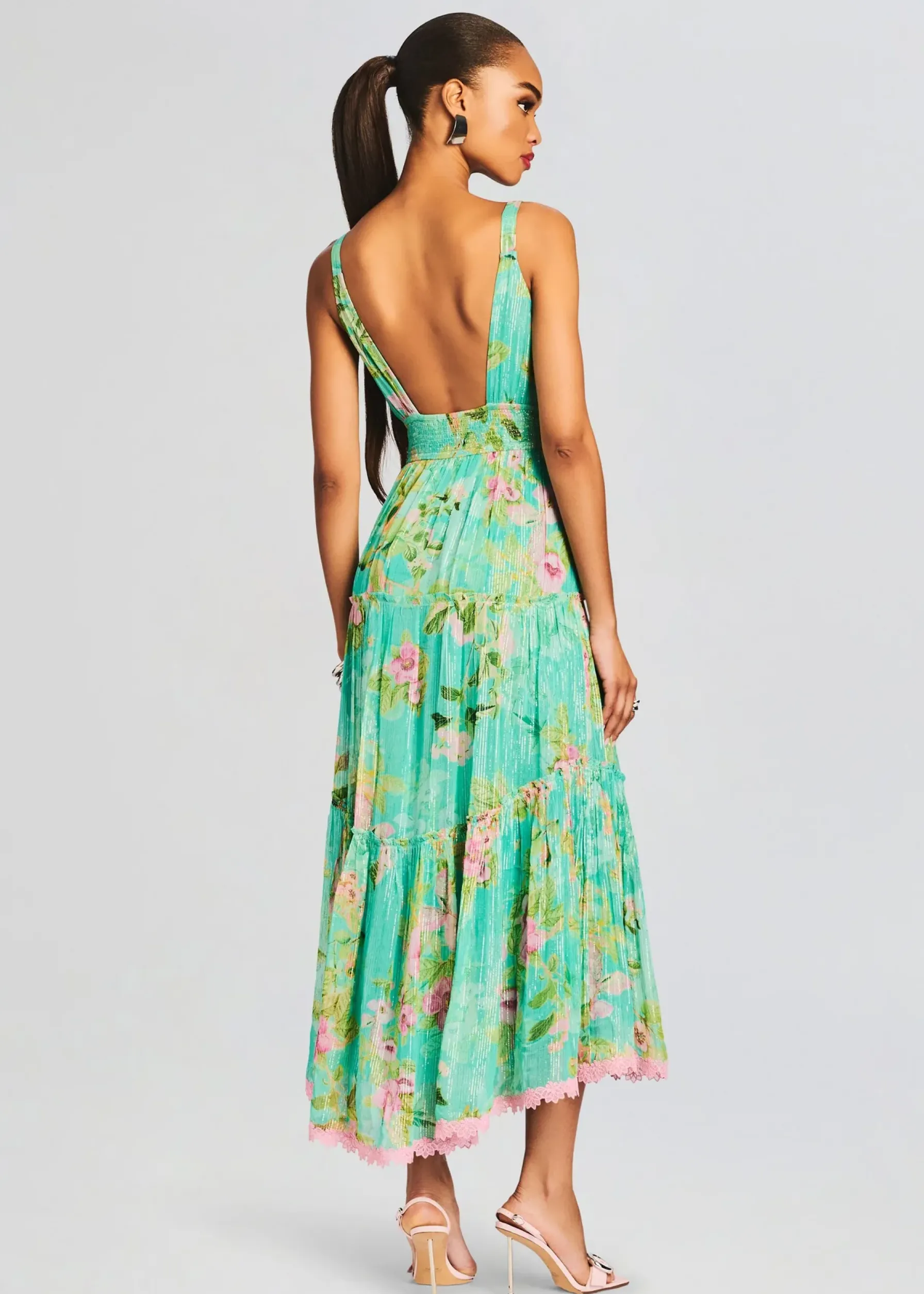 Retrofete Azra Long Dress Teal Floral Flash Sale