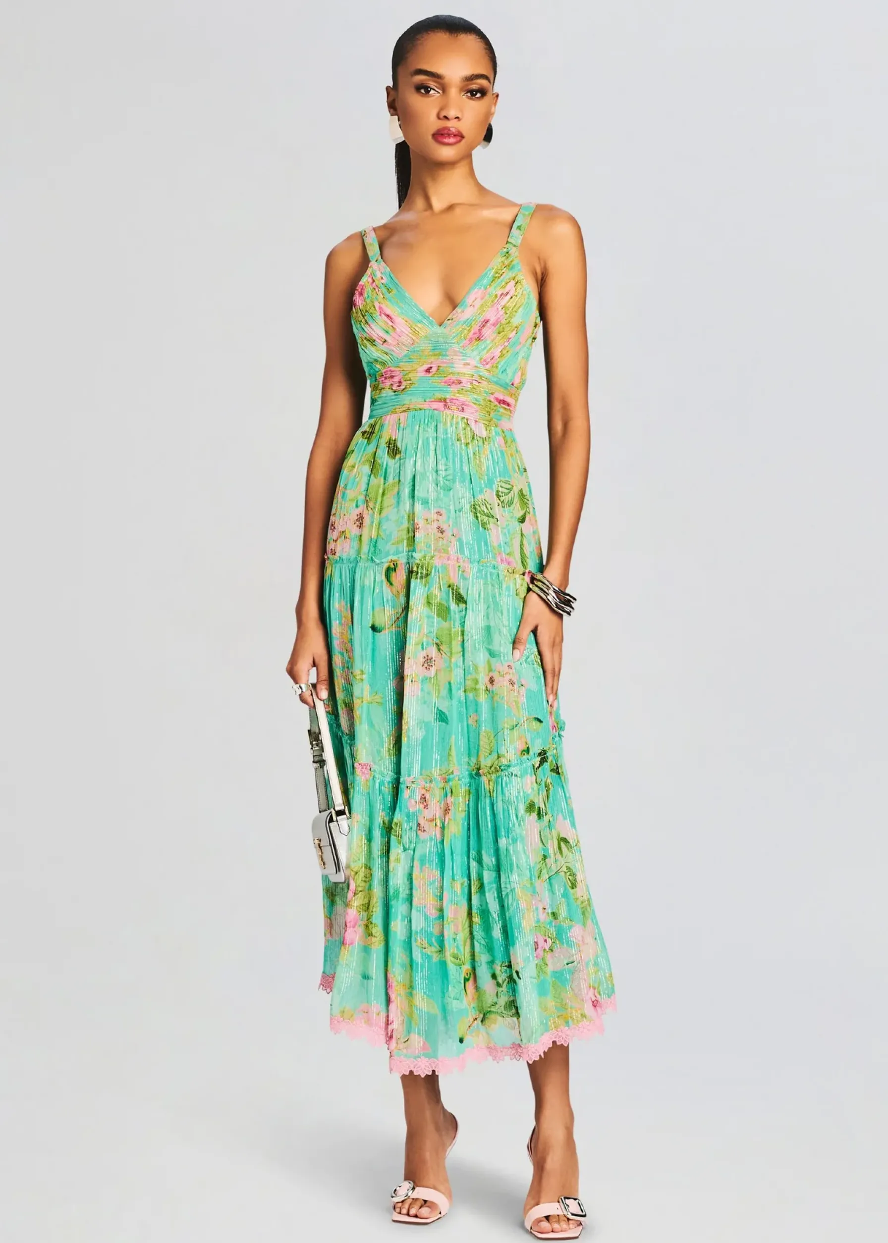 Retrofete Azra Long Dress Teal Floral Sale