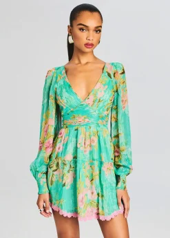 Retrofete Azra Short Dress Teal Floral Discount