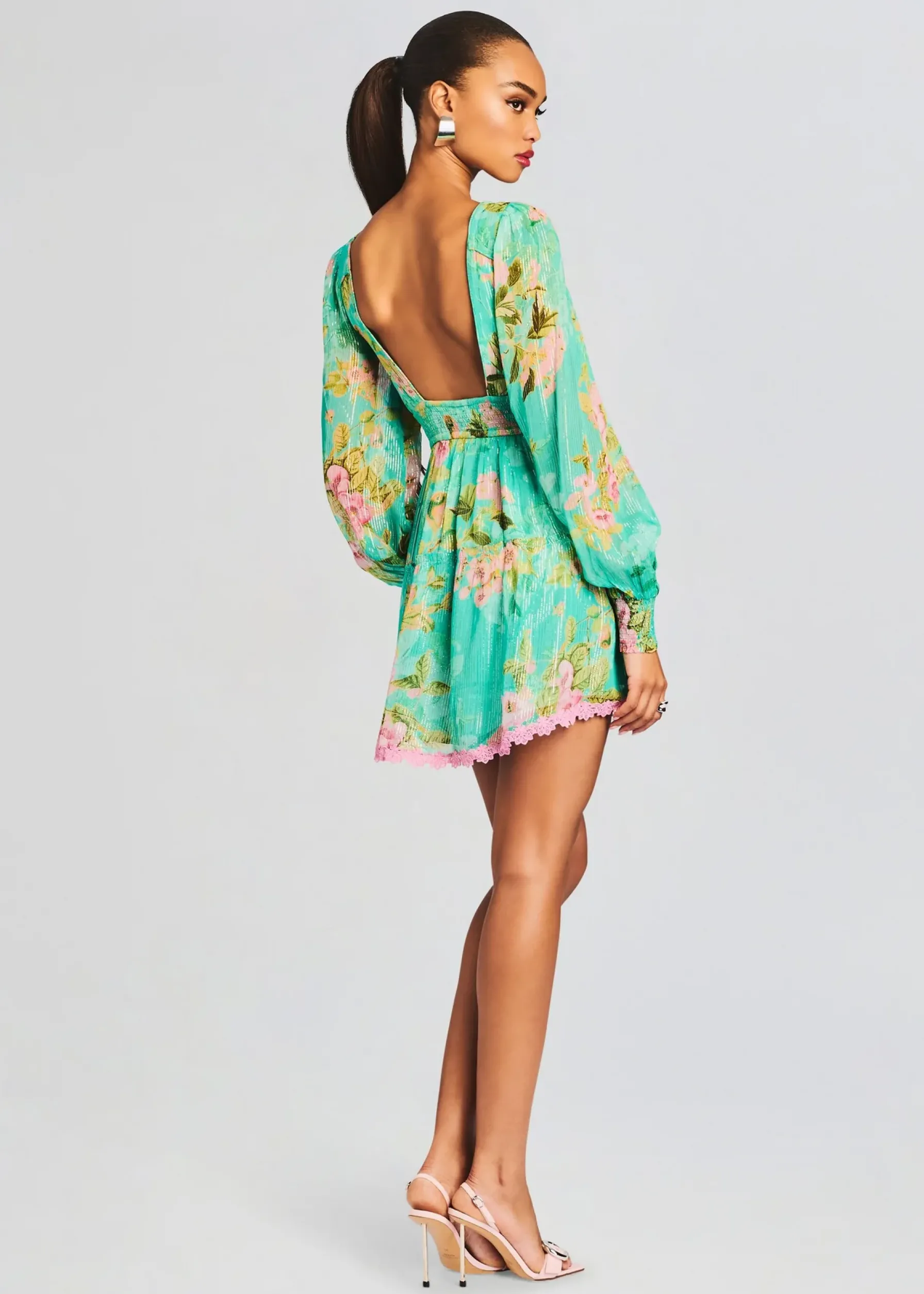 Retrofete Azra Short Dress Teal Floral Discount