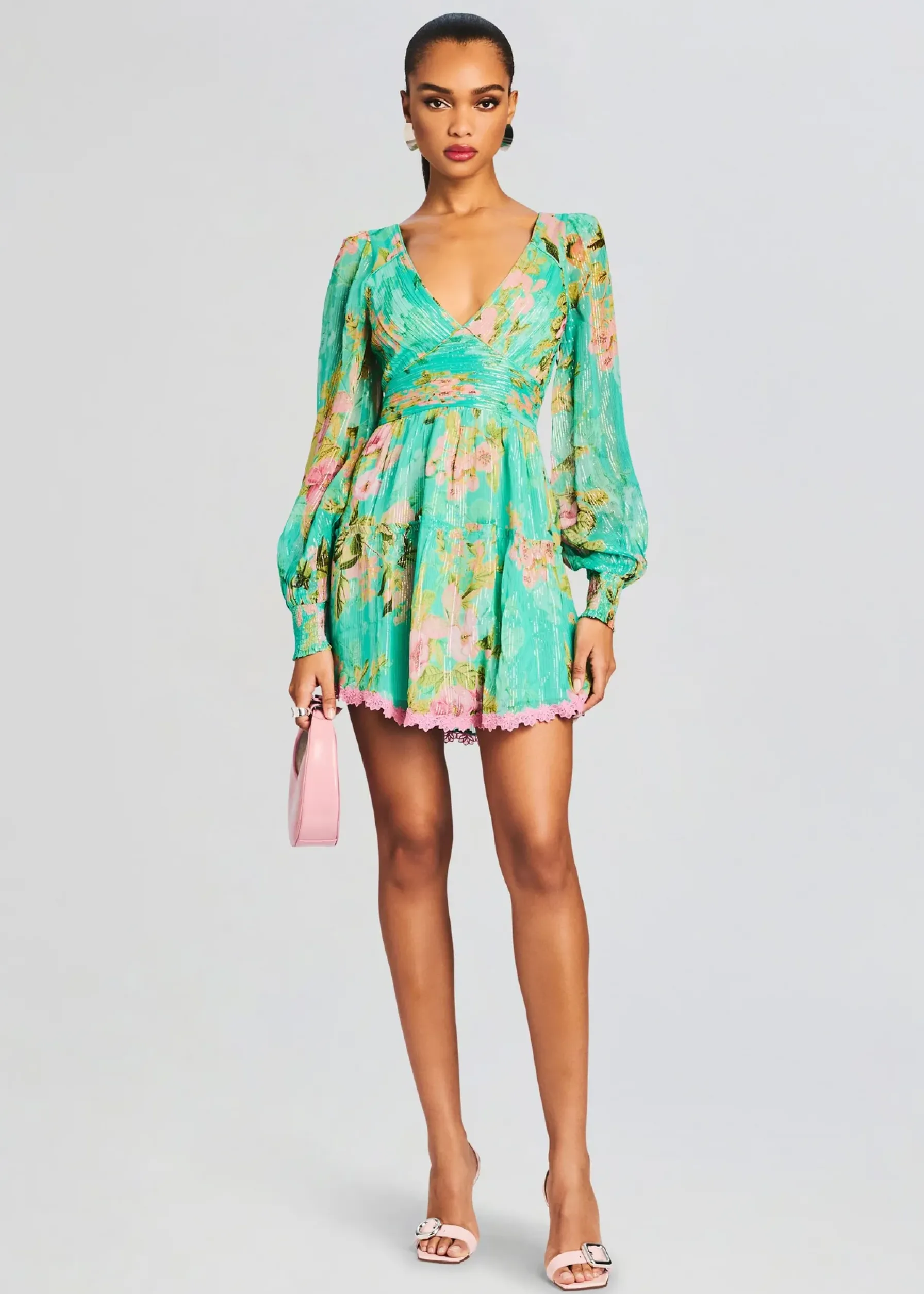 Retrofete Azra Short Dress Teal Floral Discount