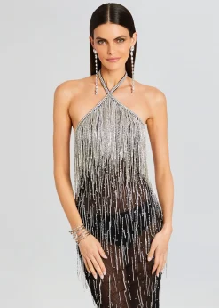 Retrofete Belle Embellished Fringe Dress Black/Silver Online