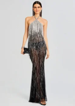 Retrofete Belle Embellished Fringe Dress Black/Silver Hot