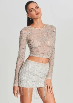 Retrofete Bessie Sequin Top Silver/White Outlet