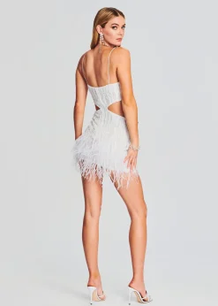 Retrofete Beverly Sequin Feather Dress White Outlet