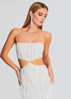 Retrofete Beverly Sequin Feather Dress White Outlet