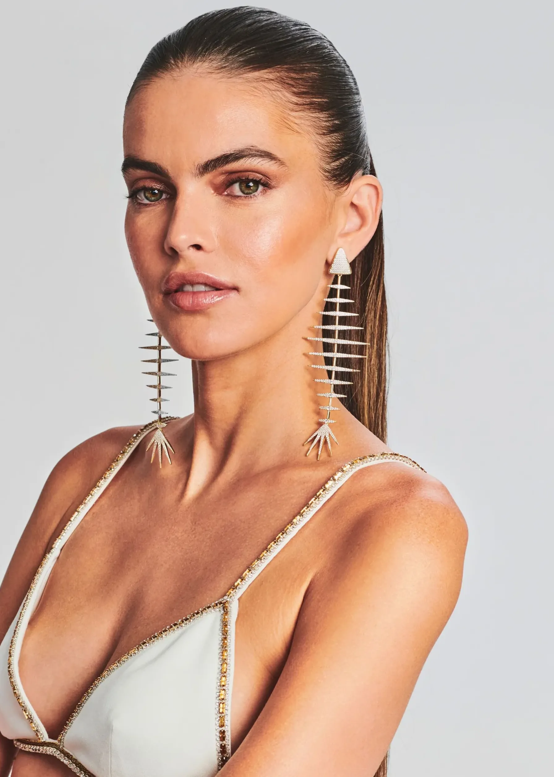 Retrofete Bimini Crystal Fish Bone Earrings Gold Store