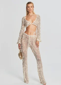 Retrofete Brendi Sequin Crochet Pant Ivory Gold Cheap