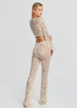 Retrofete Brendi Sequin Crochet Pant Ivory Gold Store