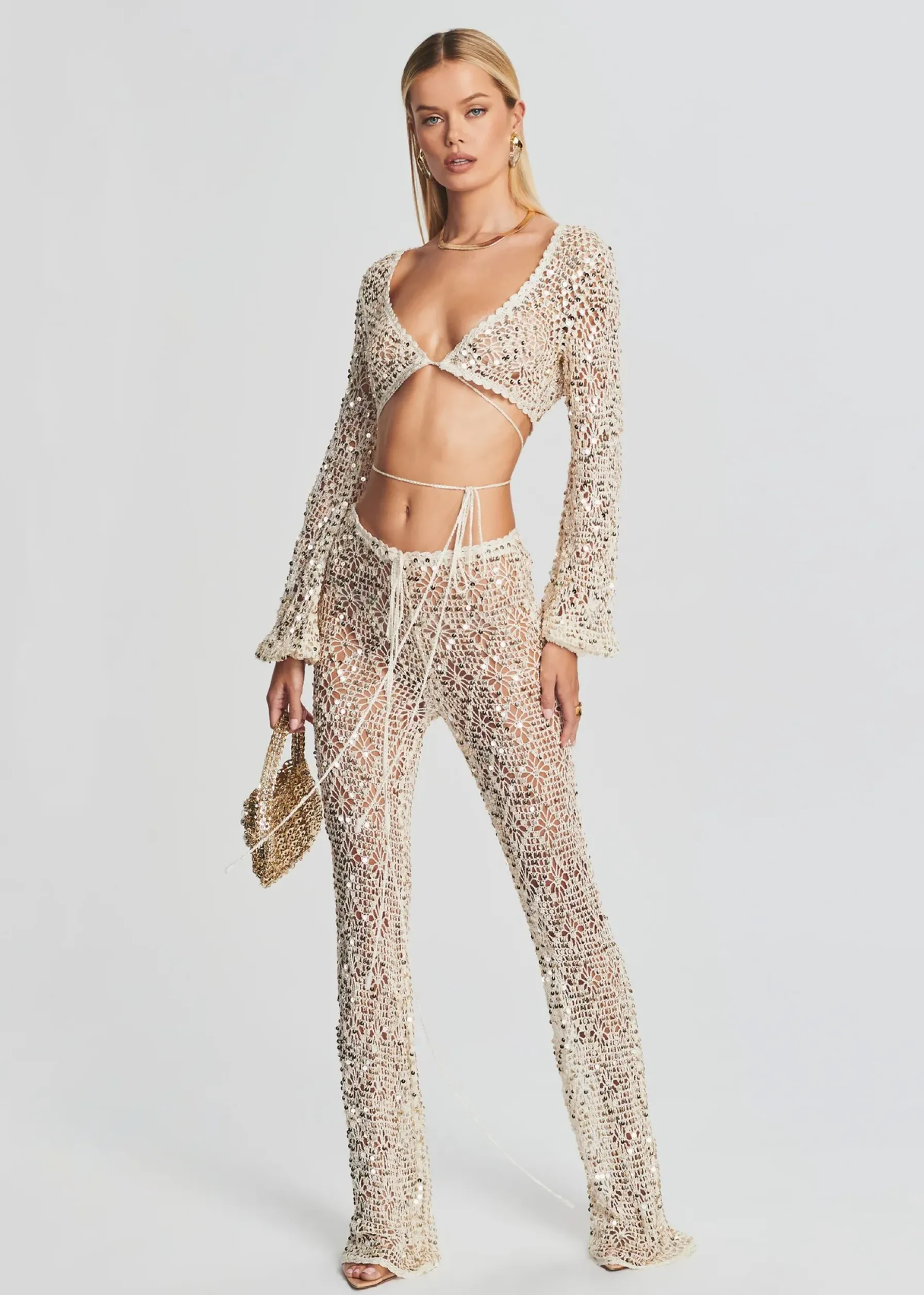 Retrofete Brendi Sequin Crochet Pant Ivory Gold Store