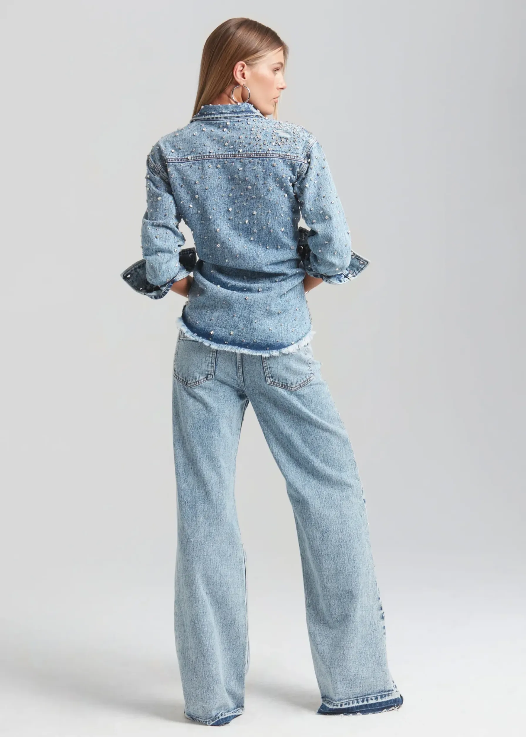 Retrofete Bronte Wide Leg Crystal Embellished Jean Arctic Crystal Discount
