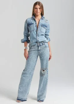 Retrofete Bronte Wide Leg Crystal Embellished Jean Arctic Crystal Discount