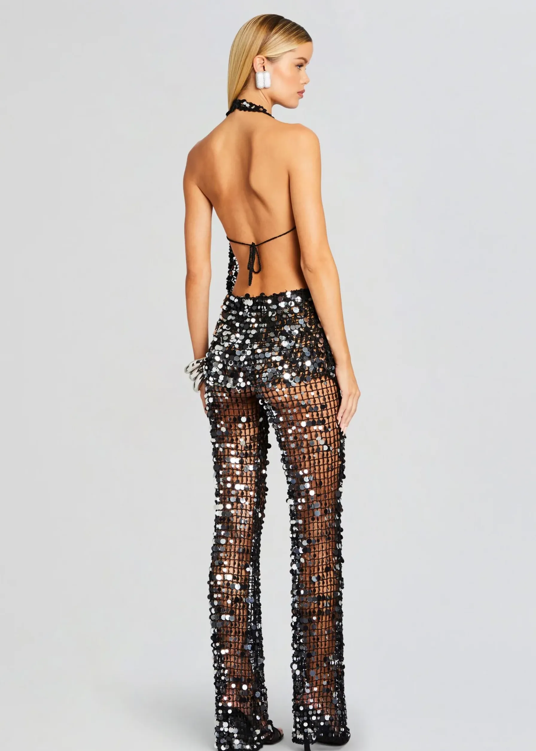 Retrofete Cali Sequin Crochet Jumpsuit Black Clearance