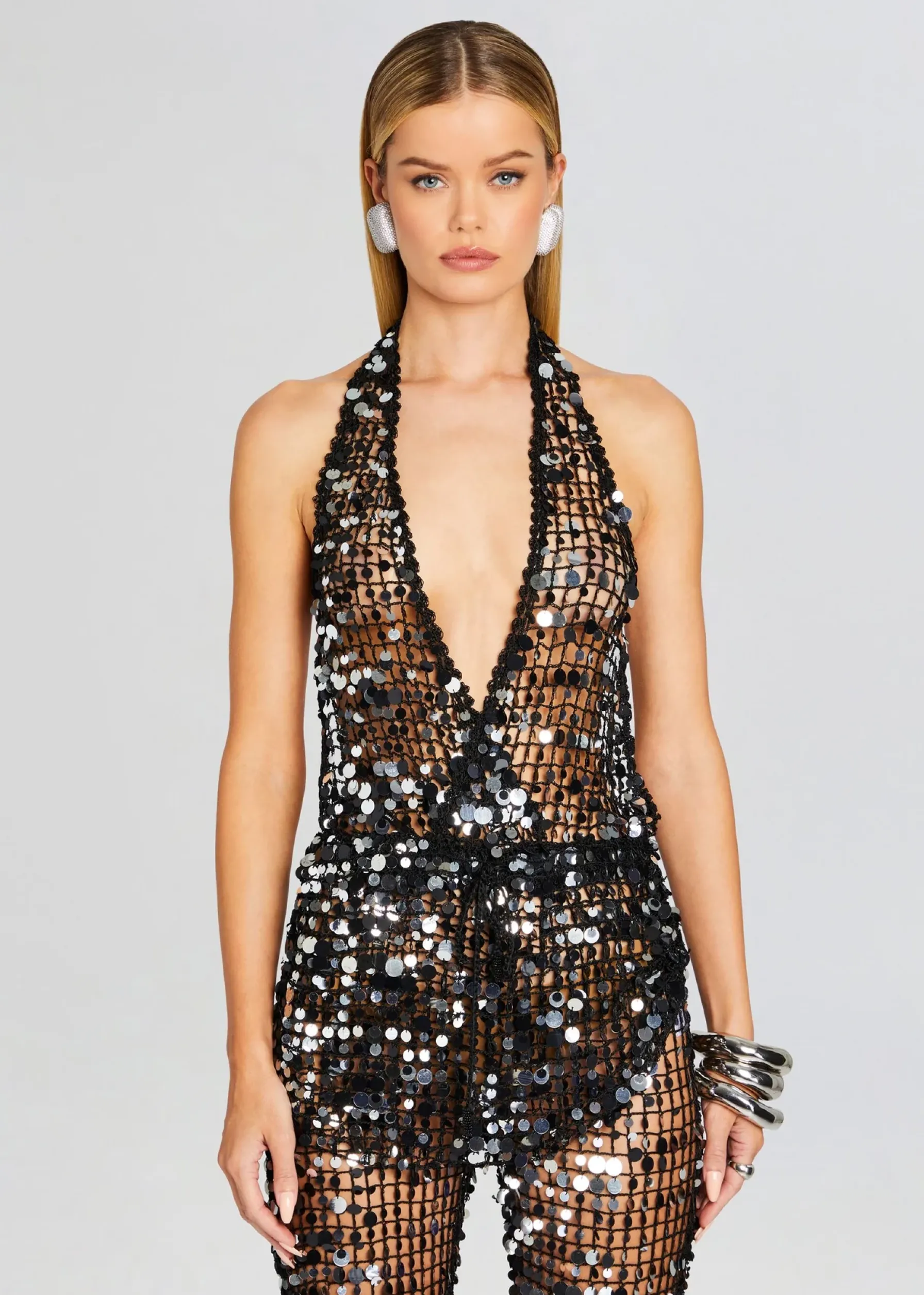 Retrofete Cali Sequin Crochet Jumpsuit Black Clearance