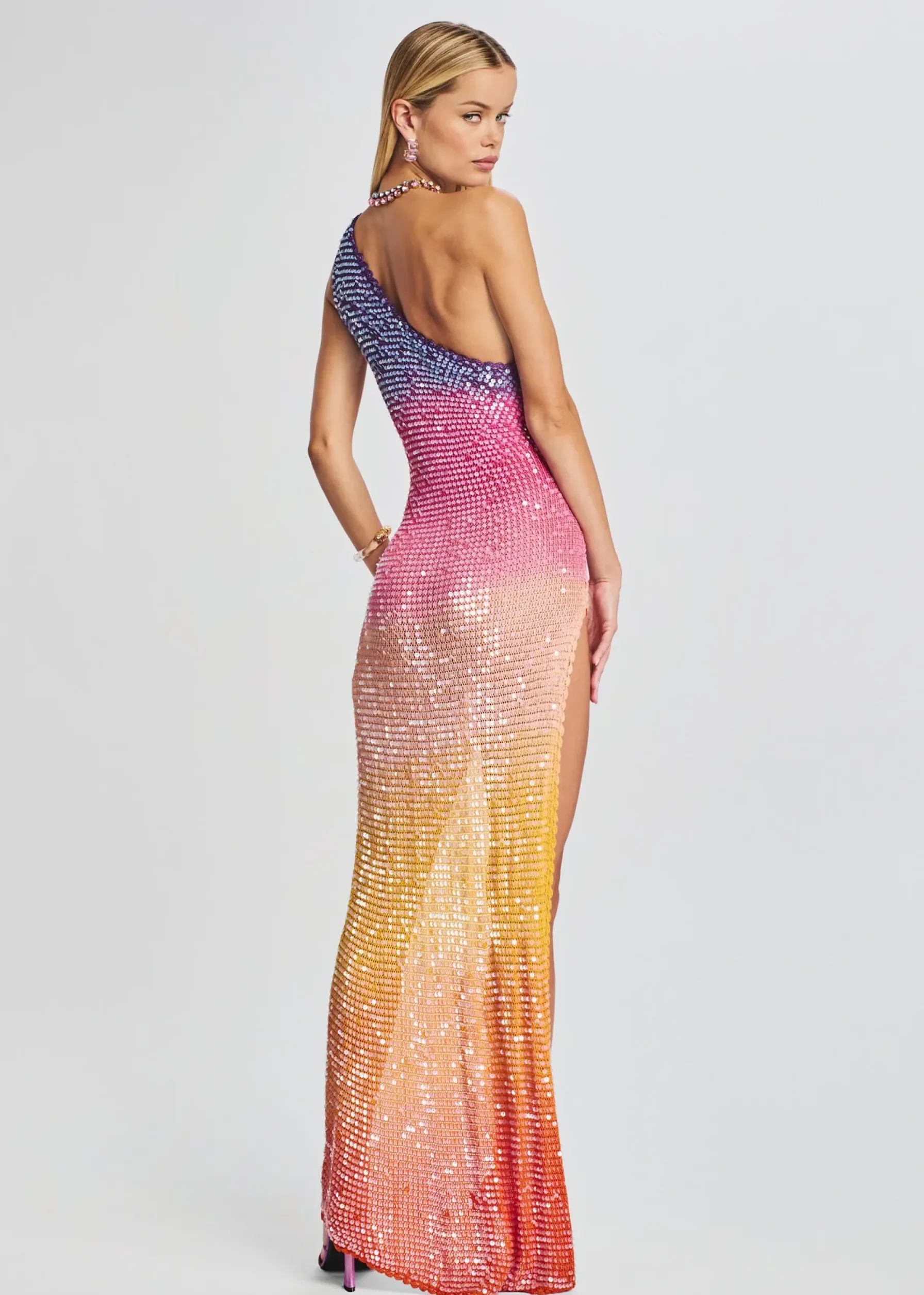 Retrofete Candice Sequin Crochet Dress Sunset Ombre Clearance