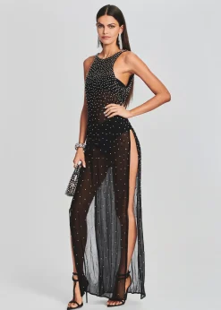 Retrofete Carmella Embellished Chiffon Dress Black/Silver Best Sale