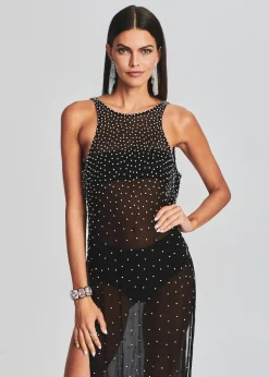 Retrofete Carmella Embellished Chiffon Dress Black/Silver Best Sale