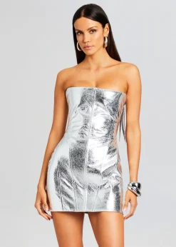Retrofete Casmir Leather Dress Silver New