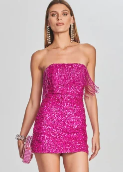 Retrofete Cassandra Sequin Fringe Dress Hot Pink Fashion
