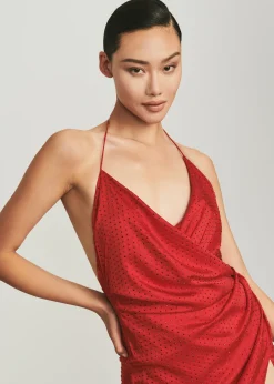 Retrofete Ceres Embellished Silk Dress Red Flash Sale