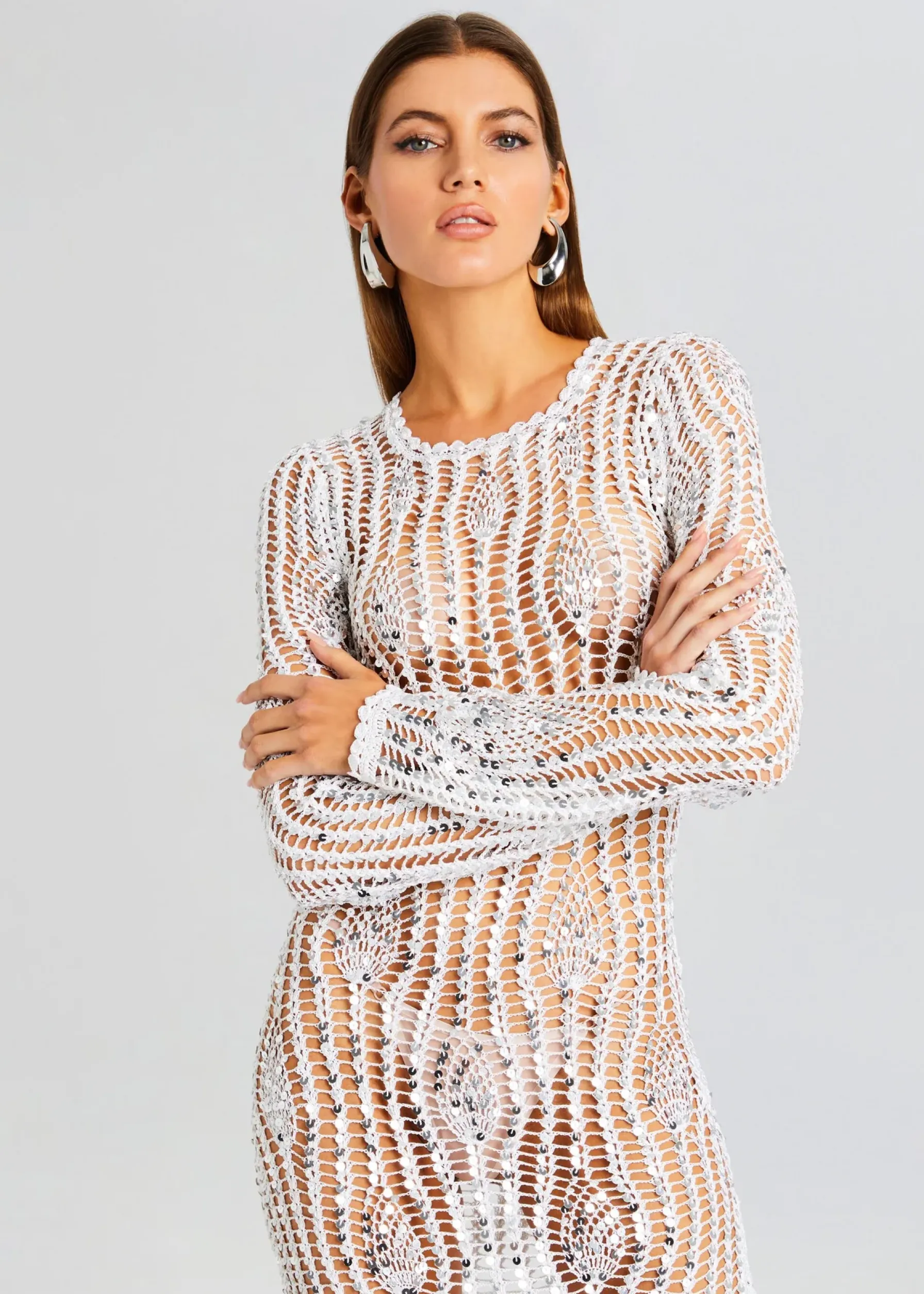 Retrofete Cherri Sequin Crochet Dress White Best