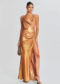 Retrofete Cleo Silk Chiffon Dress Nude Glitter Fashion